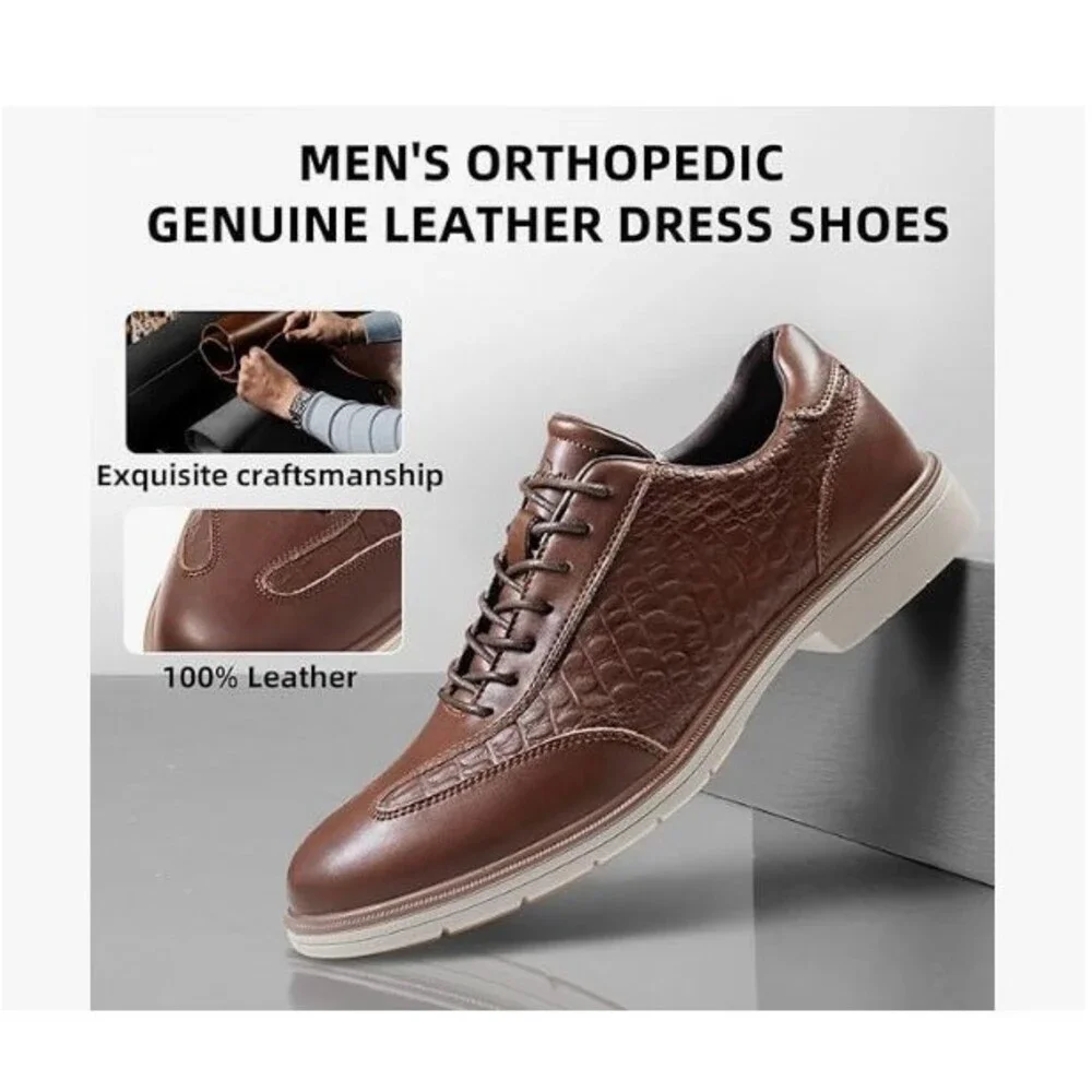 OrthoComfoot Mens Orthopedic Leather Dress Walking Shoes Dark Brown Size 12